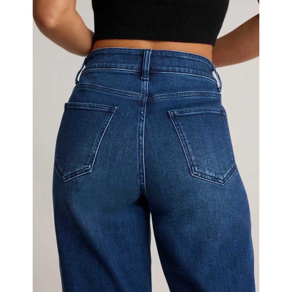 Quince Bella Stretch Patch Pocket High Rise Cropped Wide Leg Jean Midnight 30x28 - Picture 12 of 12
